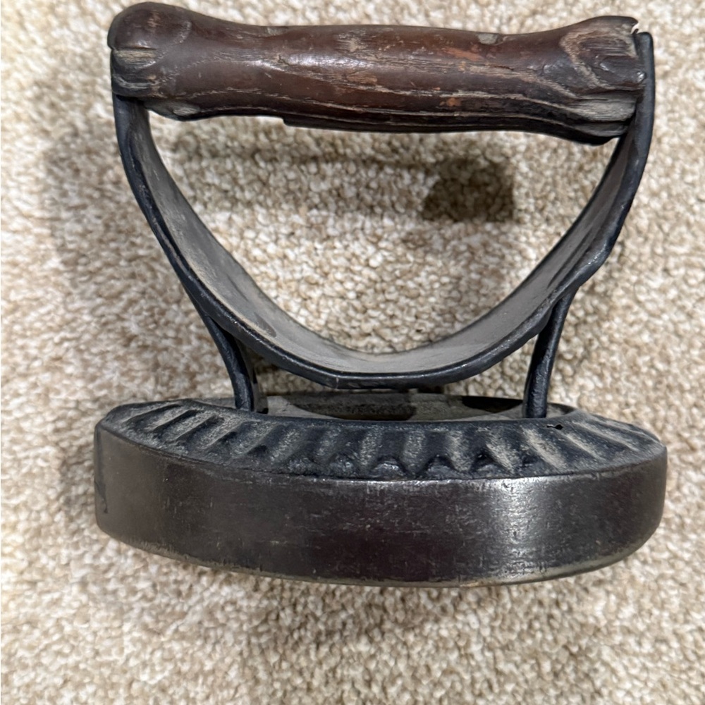 Vintage Cast Iron Sad Iron with Wooden Handle